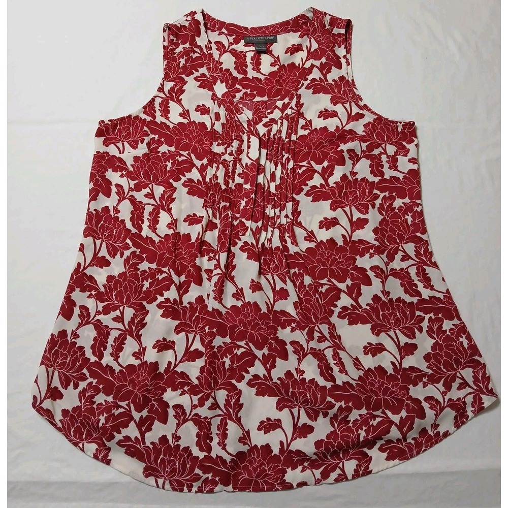 Pea In The Pod Women's Maternity Blouse Red‎ & White Floral Pleated Size Medium - Picture 2 of 8